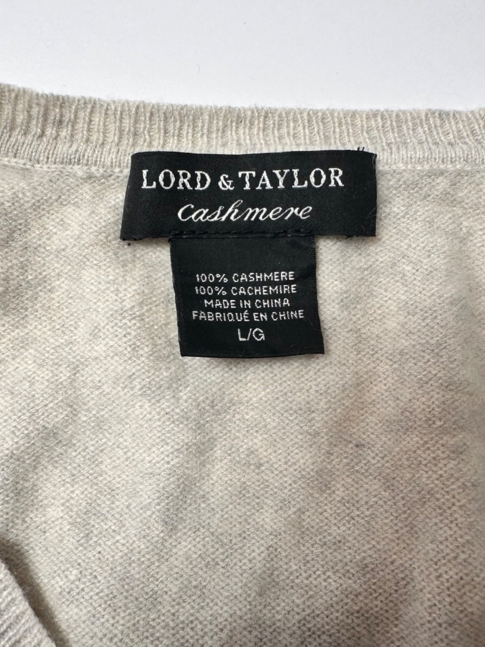 Lord & Taylor 100% Cashmere Sweater | Striped V-Neck | Soft Neutral | Size L - Picture 12 of 14